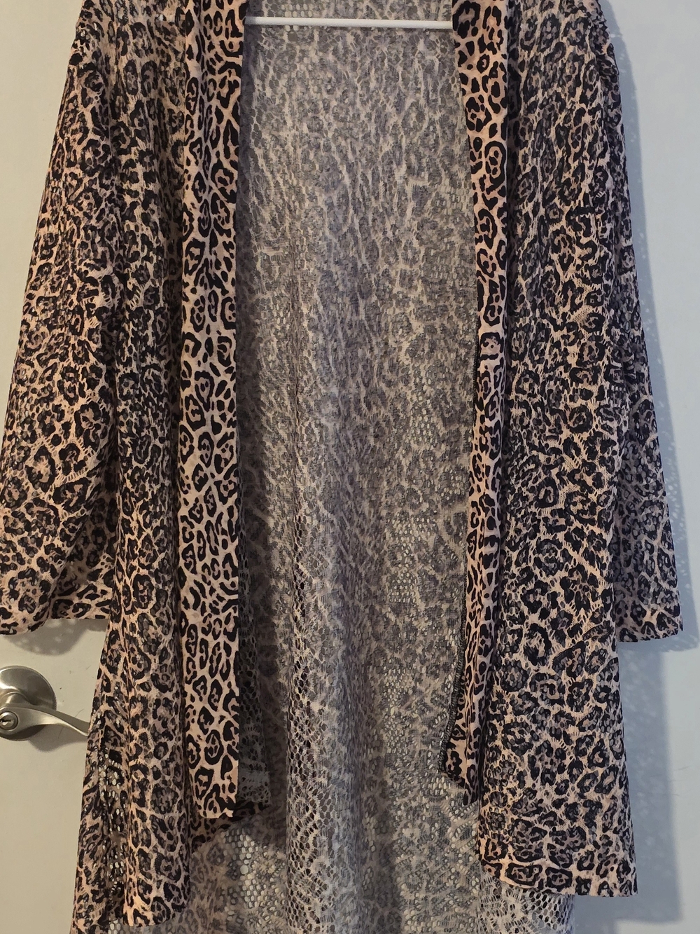 Leopard Print Open-Front Kimono - Beige & Black
